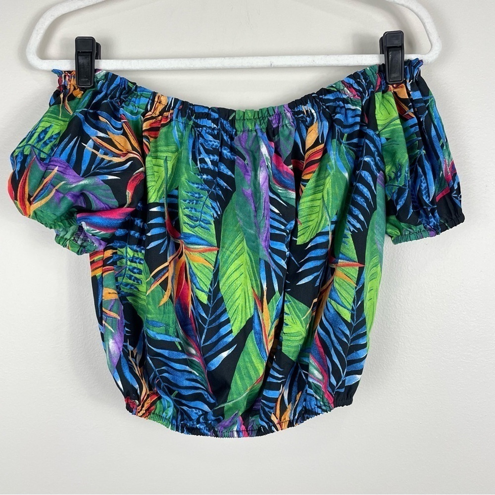 Rachel Zoe Women Small Crop Top Off The Shoulder Tropical Short Sleeve Blouse